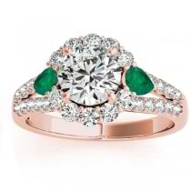 Diamond Halo w/ Emerald Pear Ring 18k Rose Gold 0.91ct