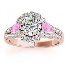 Diamond Halo w/ Pink Sapphire Pear Ring 14k Rose Gold 0.91ct
