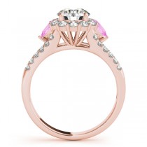 Diamond Halo w/ Pink Sapphire Pear Ring 14k Rose Gold 0.91ct