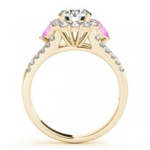 Diamond Halo w/ Pink Sapphire Pear Ring 14k Yellow Gold 0.91ct