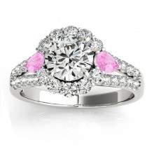 Diamond Halo w/ Pink Sapphire Pear Ring 18k White Gold 0.91ct