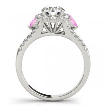 Diamond Halo w/ Pink Sapphire Pear Ring Palladium 0.91ct