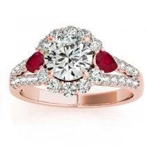 Diamond Halo w/ Ruby Pear Ring 18k Rose Gold 0.91ct