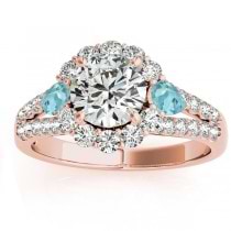 Diamond Halo w/ Aquamarine Pear Bridal Set 18k Rose Gold 1.17ct