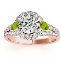 Diamond Halo w/ Peridot Pear Bridal Set 14k Rose Gold 1.17ct
