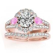 Diamond Halo w/ Pink Sapphire Pear Bridal Set 14k Rose Gold 1.17ct