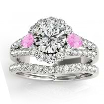 Diamond Halo w/ Pink Sapphire Pear Bridal Set Palladium 1.17ct