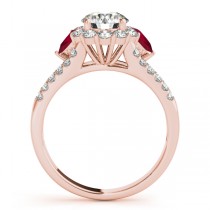 Diamond Halo w/ Ruby Pear Bridal Set 14k Rose Gold 1.17ct