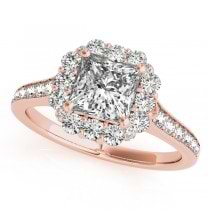 Princess Cut & Floral Halo Diamond Engagement Ring 14k Rose Gold (1.38ct)