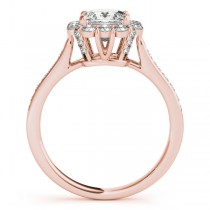 Princess Cut & Floral Halo Diamond Engagement Ring 14k Rose Gold (1.38ct)
