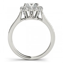 Princess Cut & Floral Halo Diamond Engagement Ring 14k White Gold (1.38ct)