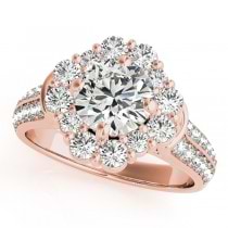 Round Cut Flower Halo Diamond Engagement Ring 14k Rose Gold (2.63ct)