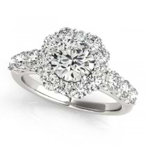 Diamond Frame Engagement Ring, Flower Design 14k White Gold 2.10ct