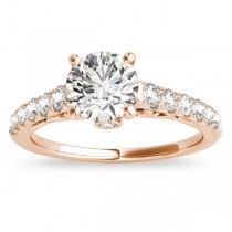 Semi Eternity Diamond Engagement Ring Cathedral 14k Rose Gold 0.38ct