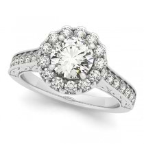 Diamond Halo Bridal Set w/ Flower Ring & Band 14k White Gold (1.33ct)