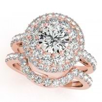 Double Halo Diamond Engagement Ring Bridal Set 14k Rose Gold (2.33ct)