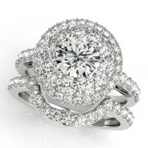 Double Halo Diamond Engagement Ring Bridal Set Platinum (2.33ct)