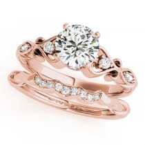 Round Diamond & Heart Engagement Ring Bridal Set 14k Rose Gold (2.15ct)
