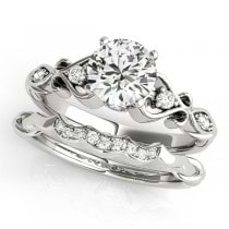 Round Diamond & Heart Engagement Ring Bridal Set 14k White Gold (2.15ct)