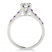 Diamond & Amethyst Single Row Engagement Ring 14k White Gold (0.11ct)