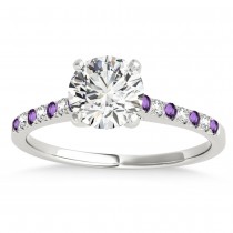 Diamond & Amethyst Single Row Engagement Ring 18k White Gold (0.11ct)