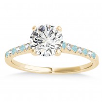 Diamond & Aquamarine Single Row Engagement Ring 14k Yellow Gold (0.11ct)