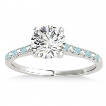 Diamond & Aquamarine Single Row Engagement Ring 18k White Gold (0.11ct)