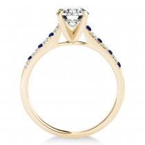 Diamond & Blue Sapphire Single Row Engagement Ring 14k Yellow Gold (0.11ct)