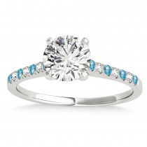 Diamond & Blue Topaz Single Row Engagement Ring 14k White Gold (0.11ct)