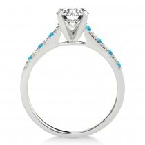 Diamond & Blue Topaz Single Row Engagement Ring Palladium (0.11ct)