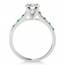 Diamond & Emerald Single Row Engagement Ring 14k White Gold (0.11ct)