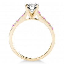 Diamond & Pink Sapphire Single Row Engagement Ring 14k Yellow Gold (0.11ct)