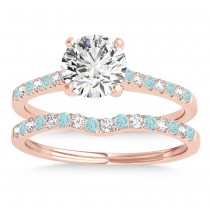 Diamond & Aquamarine Single Row Bridal Set 14k Rose Gold (0.22ct)