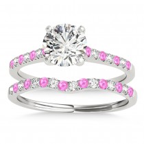 Diamond & Pink Sapphire Single Row Bridal Set 14k White Gold (0.22ct)