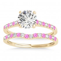Diamond & Pink Sapphire Single Row Bridal Set 14k Yellow Gold (0.22ct)