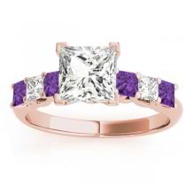Princess Diamond & Amethyst Engagement Ring 14k Rose Gold 0.60ct