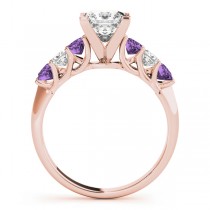 Princess Diamond & Amethyst Engagement Ring 14k Rose Gold 0.60ct
