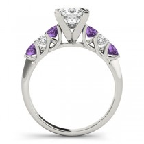Princess Moissanite Amethysts & Diamonds Engagement Ring 14k White Gold (2.10ct)