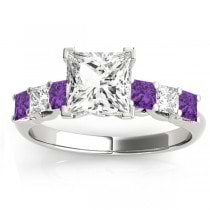 Princess Diamond & Amethyst Engagement Ring 14k White Gold 0.60ct