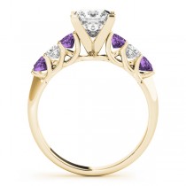 Princess Moissanite Amethysts & Diamonds Engagement Ring 14k Yellow Gold (2.10ct)