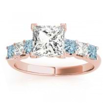 Princess Diamond & Aquamarine Engagement Ring 14k Rose Gold 0.60ct