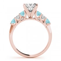 Princess Diamond & Aquamarine Engagement Ring 14k Rose Gold 0.60ct