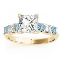Princess Diamond & Aquamarine Engagement Ring 14k Yellow Gold 0.60ct