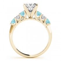 Princess Diamond & Aquamarine Engagement Ring 14k Yellow Gold 0.60ct