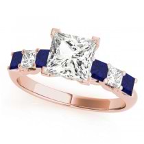 Princess Moissanite Blue Sapphires & Diamonds Engagement Ring 14k Rose Gold (2.10ct)