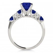 Sidestone Princess Blue Sapphire & Diamond Engagement Ring 14k White Gold (2.10ct)