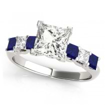 Sidestone Princess Blue Sapphire & Diamond Engagement Ring 14k White Gold (1.60ct)