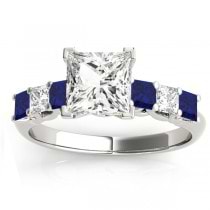 Princess Diamond & Blue Sapphire Engagement Ring 14k White Gold 0.60ct