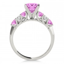 Sidestone Princess Pink Sapphire & Diamond Engagement Ring Platinum (2.10ct)