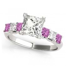 Princess Moissanite Pink Sapphires & Diamonds Engagement Ring Platinum (1.60ct)